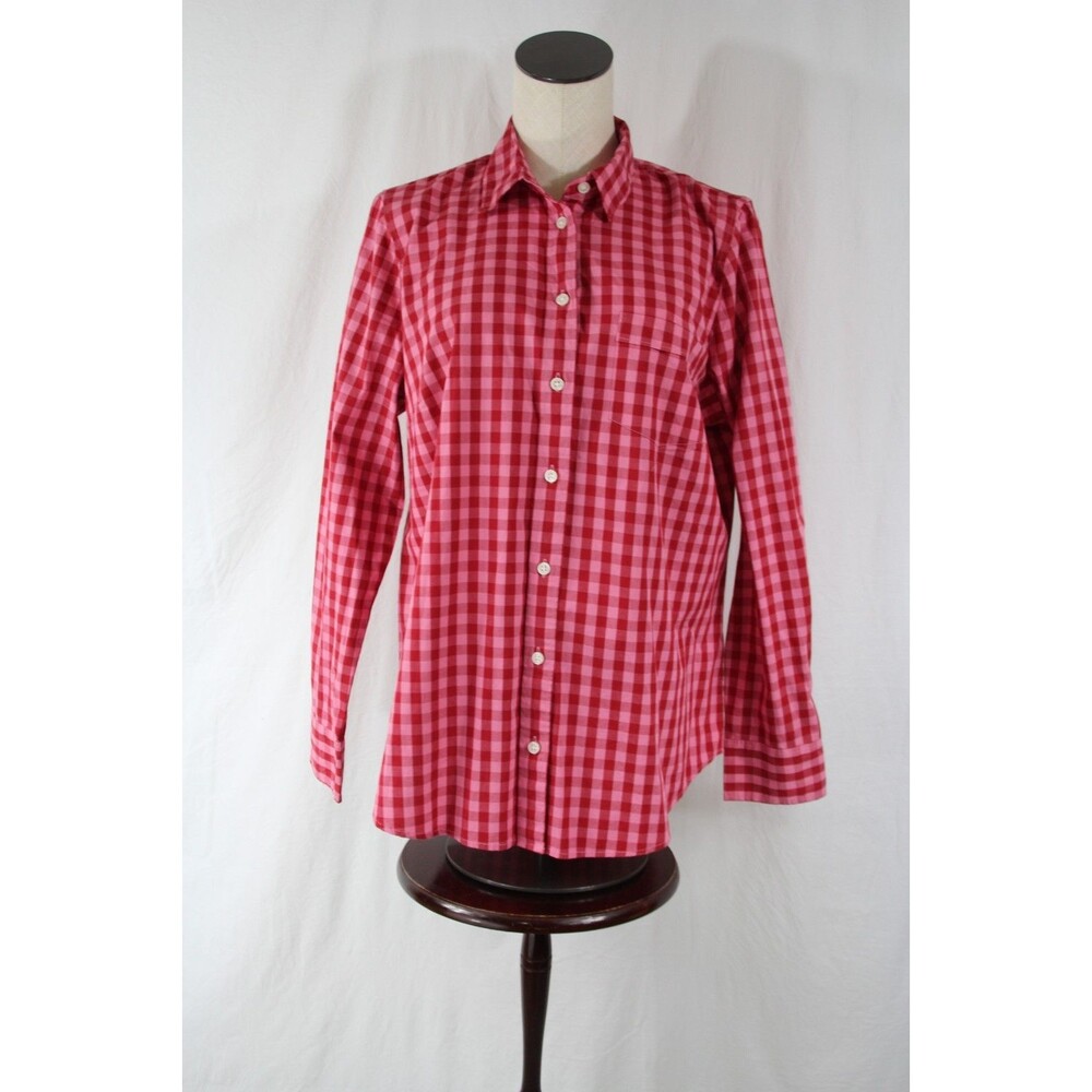 J.Crew Women's Stretch Poplin Shirt Signature Fit XL Gingham Azalea Red NEW